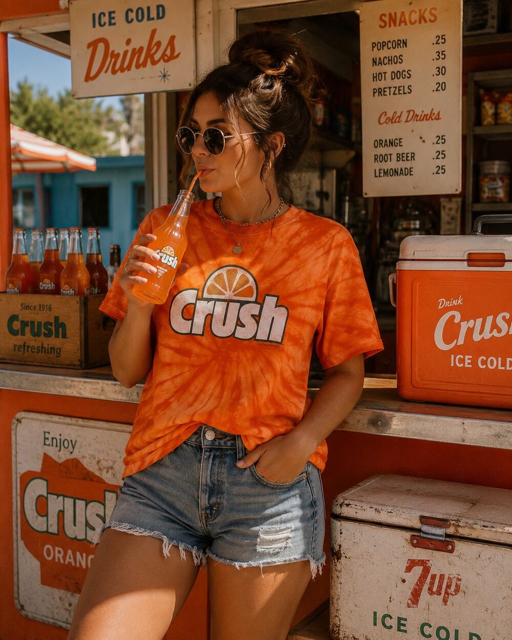 NWT Crush Orange Tie Dye Graphic Tee Large Licensed Soda Logo T-Shirt